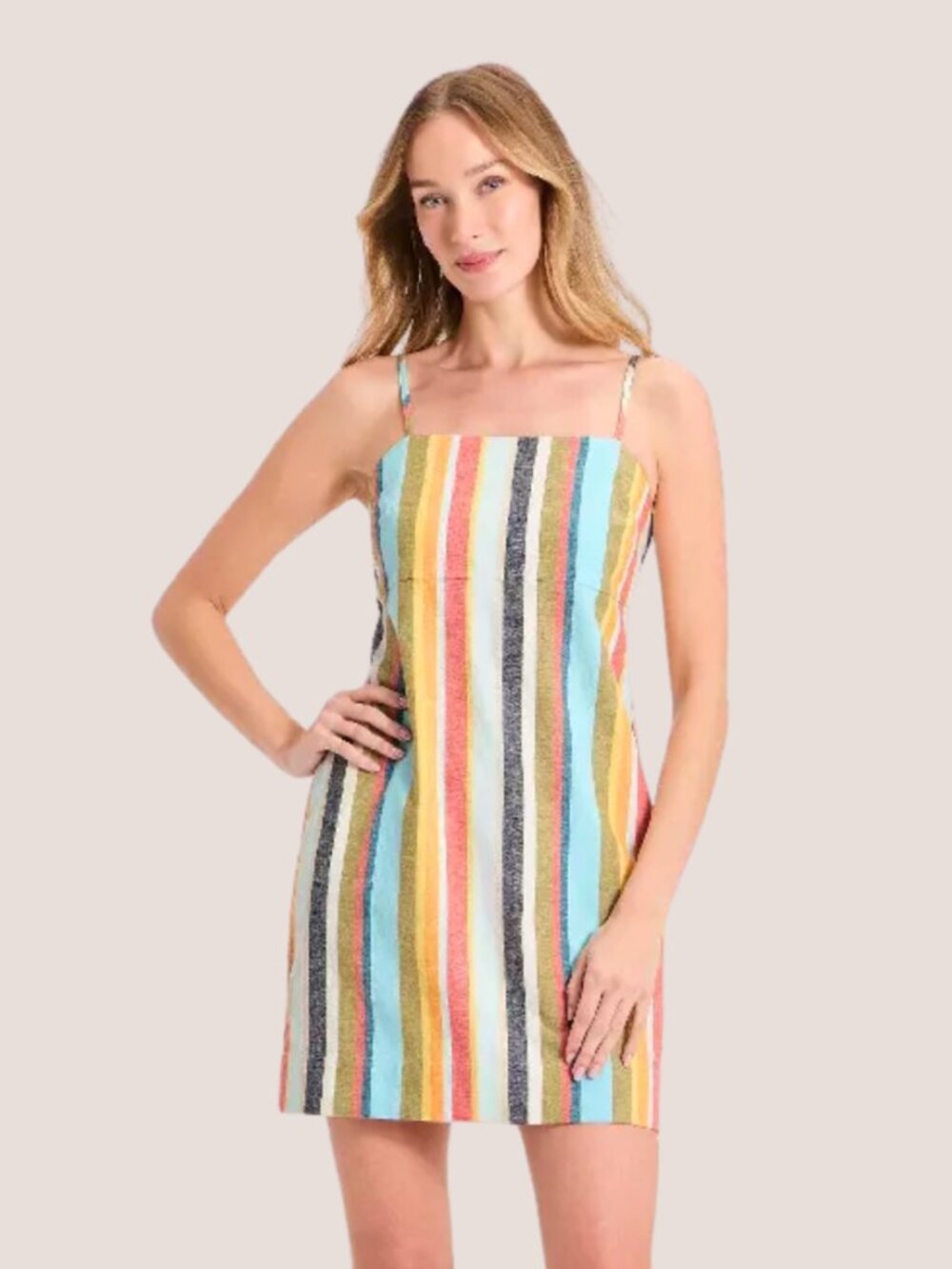FINAL SALE! A New Day Striped Linen Blend Mini Dress With Pockets Multi Color XS